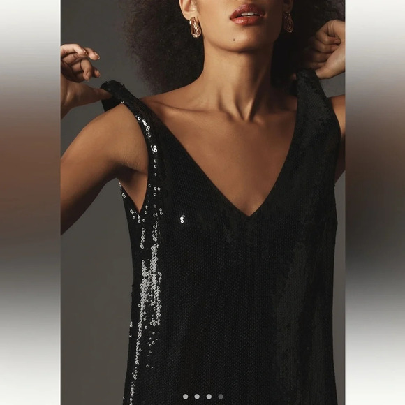 SOPHIE RUE Full Sequence Midi Dress Women’s XS Black V Neck Evening Gown - Picture 2 of 10